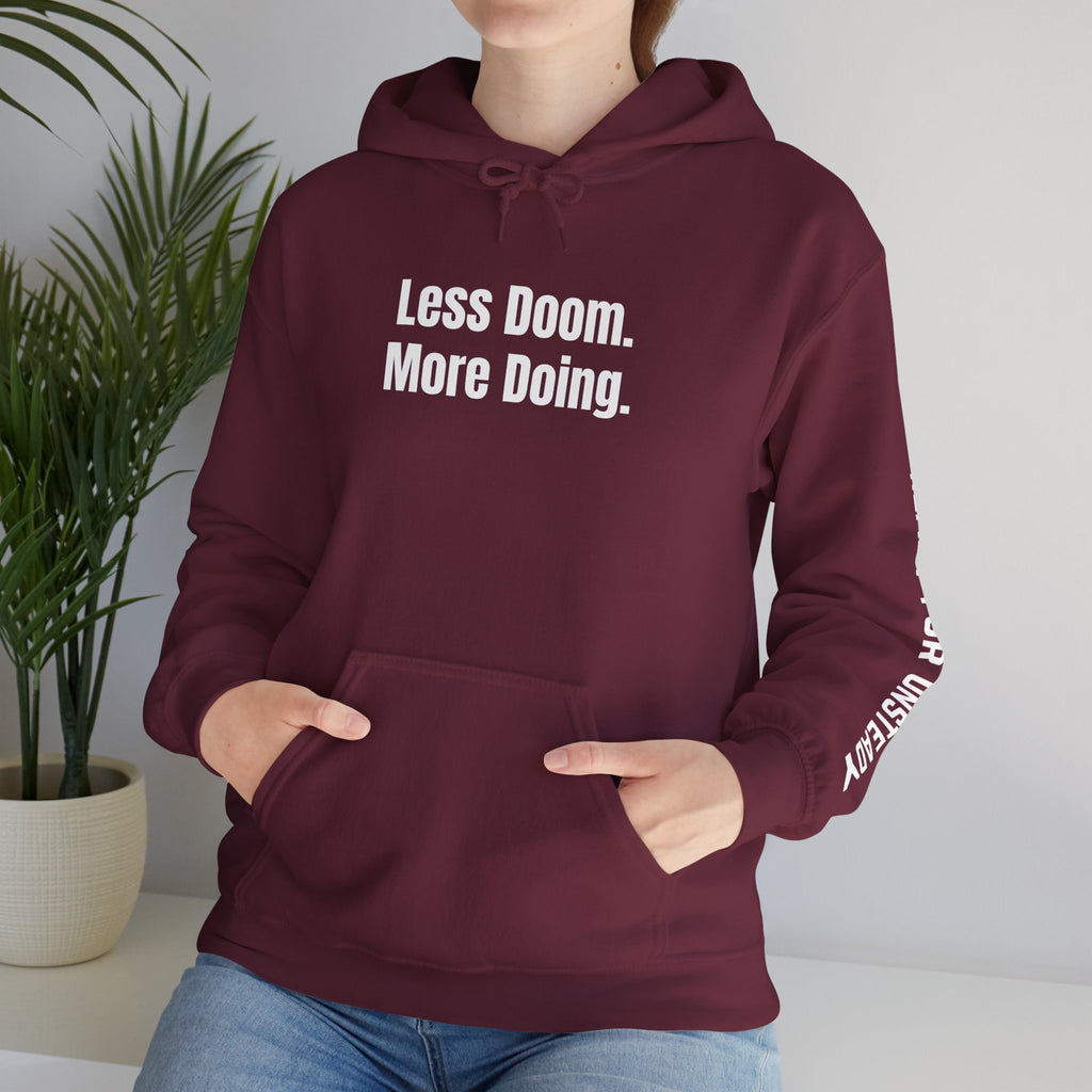 Less Doom More Doing Sweatshirt - Practical Prepping Hoodie - Emergency Preparedness Gift